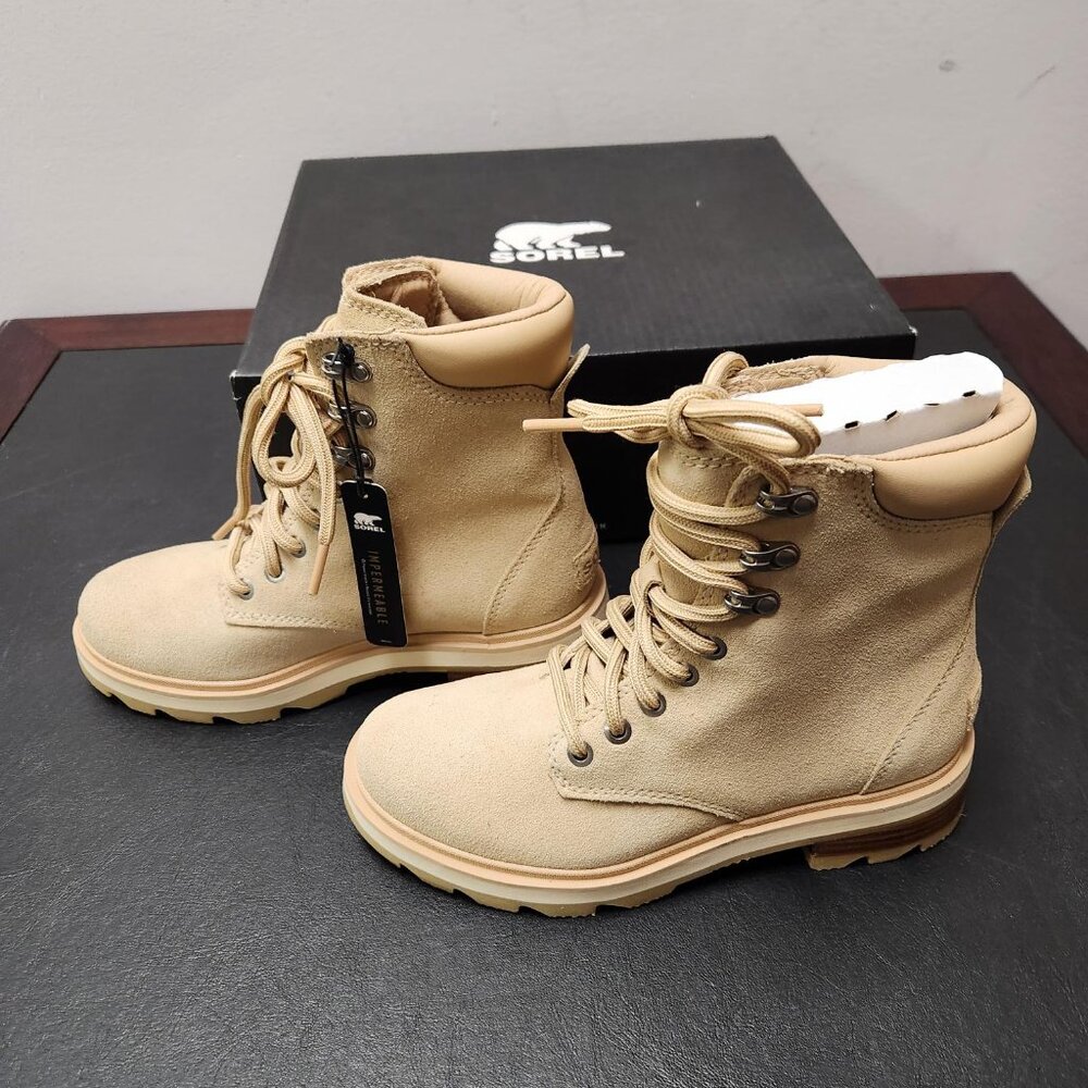 NEW Sorel Women's LENNOX Waterproof Nubuck Leather Combat Boots Size 6 CANOE